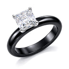 D'Joy -  Moissanite & Boots Black Jade (EN) Solitaire Band Ring in Rhodium Overlay Sterling Silver 2.00 Ct.