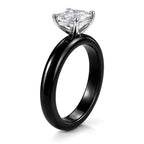 D'Joy -  Moissanite & Boots Black Jade (EN) Solitaire Band Ring in Rhodium Overlay Sterling Silver 2.00 Ct.