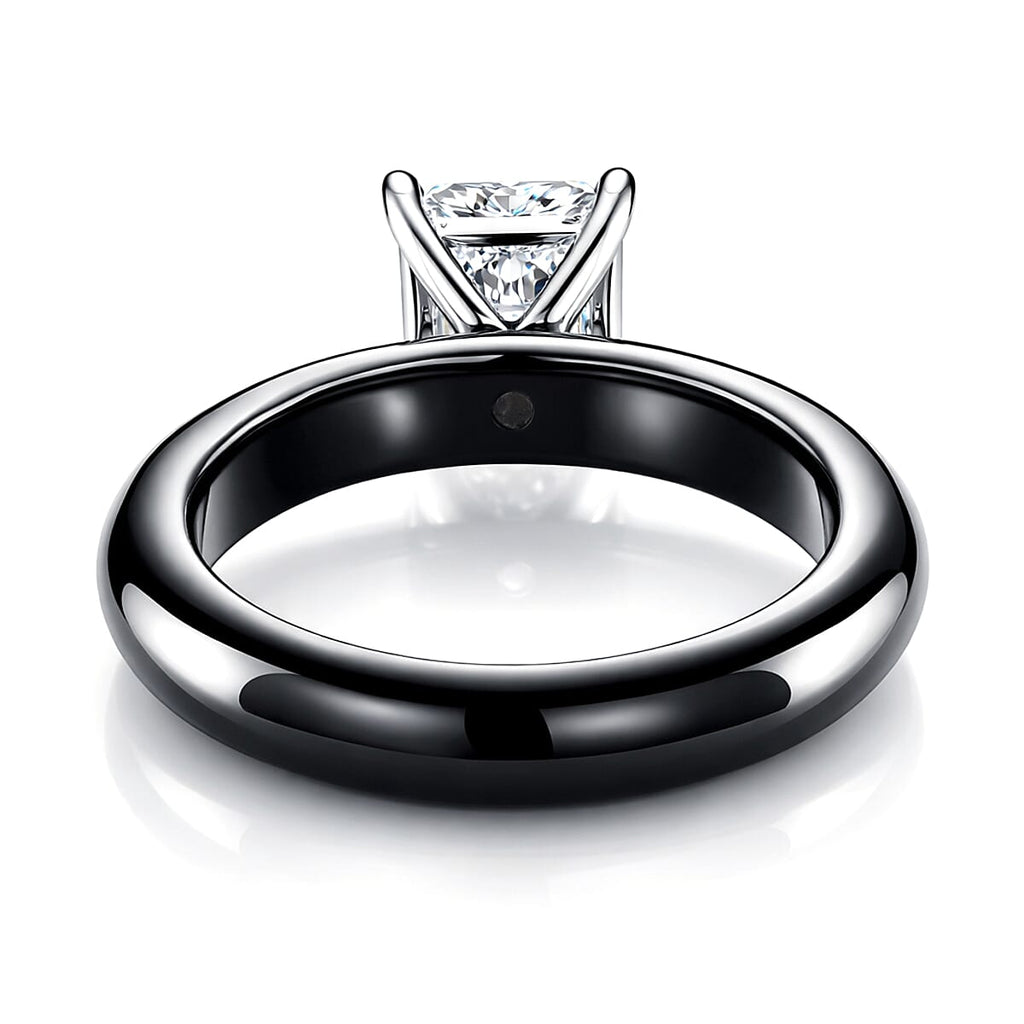 D'Joy -  Moissanite & Boots Black Jade (EN) Solitaire Band Ring in Rhodium Overlay Sterling Silver 2.00 Ct.