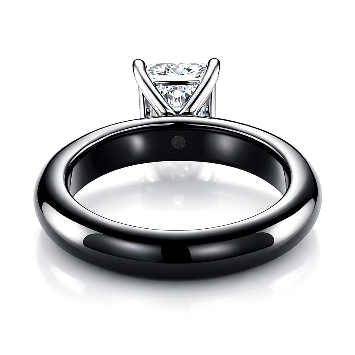 D'Joy - Moissanite &amp; Black Jade Solitaire Band Ring in Rhodium Overlay Sterling Silver 15.3 Ct. V32730718 5