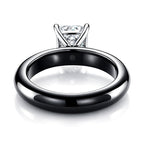 D'Joy -  Moissanite & Boots Black Jade (EN) Solitaire Band Ring in Rhodium Overlay Sterling Silver 2.00 Ct.