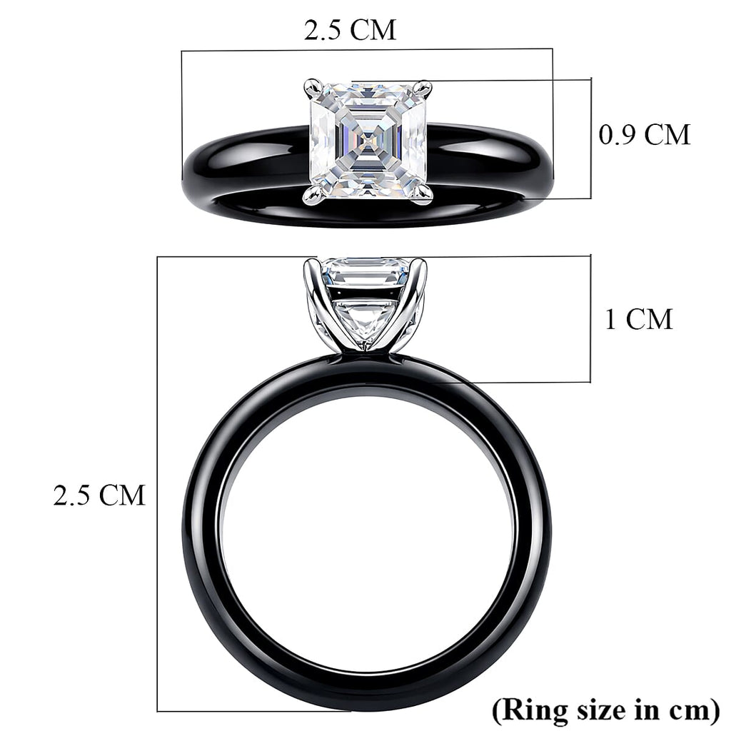 D'Joy -  Moissanite & Boots Black Jade (EN) Solitaire Band Ring in Rhodium Overlay Sterling Silver 2.00 Ct.
