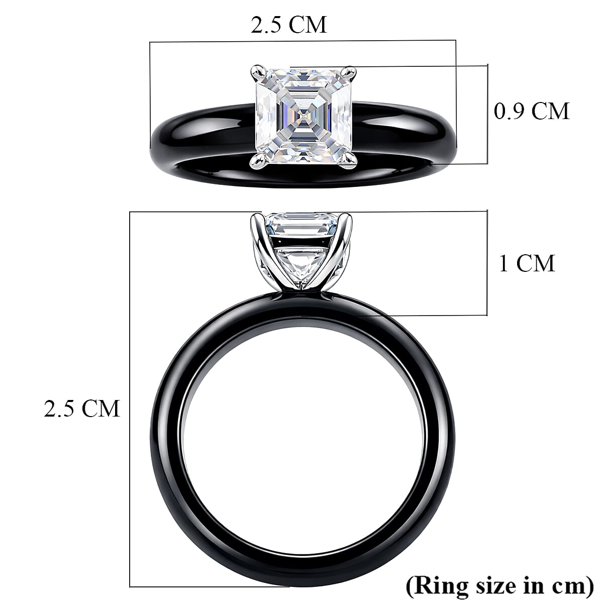 D'Joy - Moissanite &amp; Black Jade Solitaire Band Ring in Rhodium Overlay Sterling Silver 15.3 Ct. V32730718 6