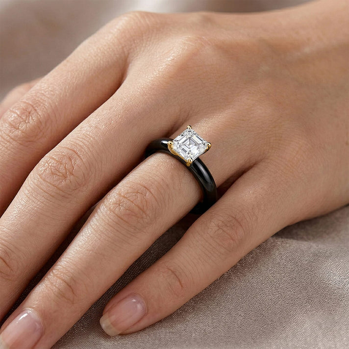 D'Joy - Moissanite &amp; Boots Black Jade (EN) Solitaire Band Ring in Yellow Gold Plated Sterling Silver 2.00 Ct. 8516532 2