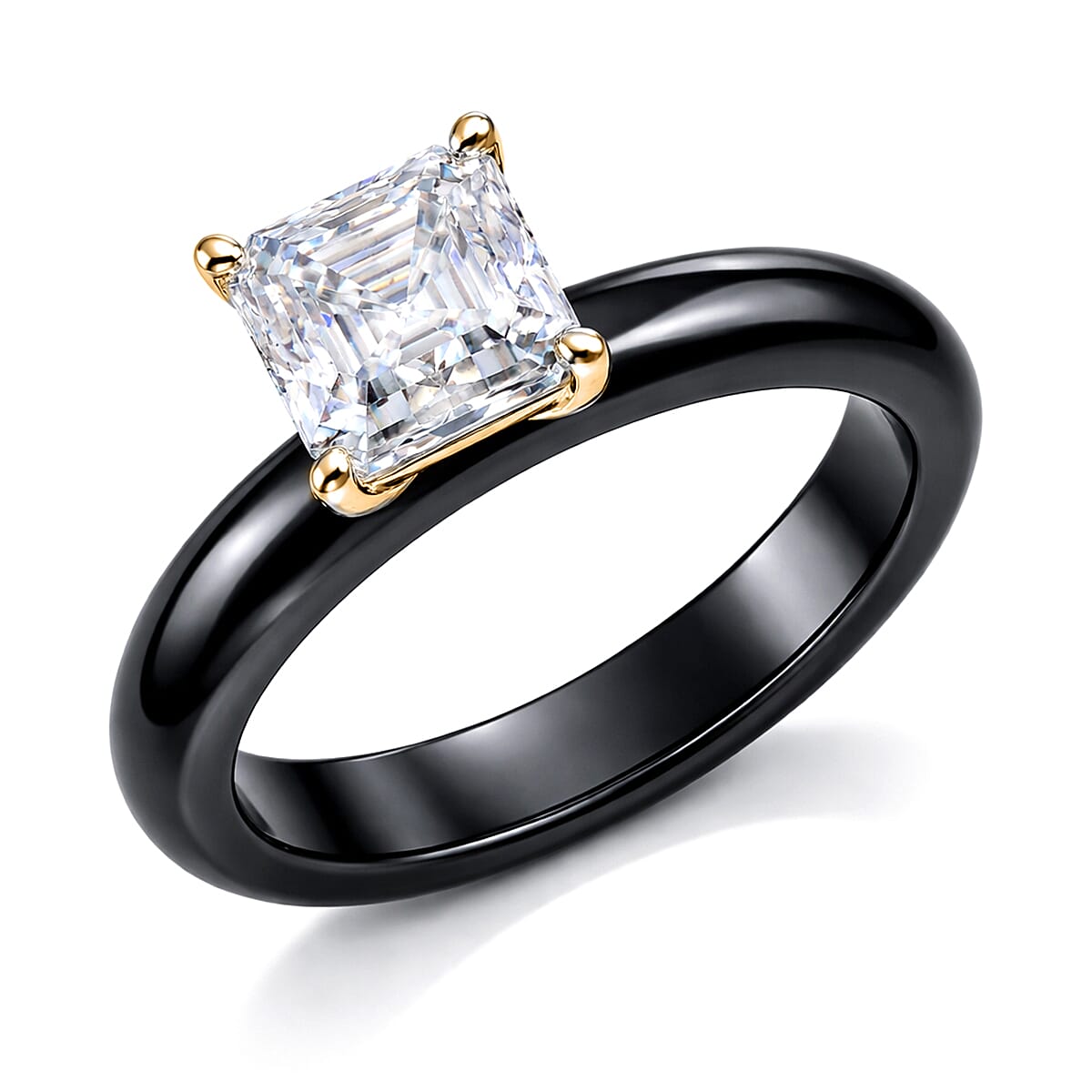 D'Joy - Moissanite &amp; Black Jade Solitaire Band Ring in Yellow Gold Plated Sterling Silver 2.00 Ct. V32638700 0