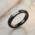 D'Joy - Moissanite & Boots Black Jade (EN) Solitaire Band Ring in Yellow Gold Plated Sterling Silver 2.00 Ct.