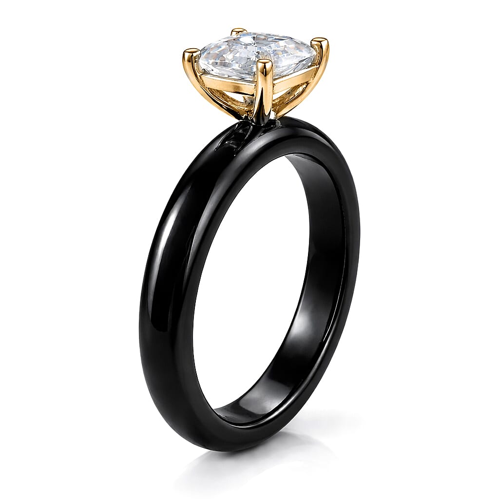 D'Joy - Moissanite &amp; Black Jade Solitaire Band Ring in Yellow Gold Plated Sterling Silver 2.00 Ct. V32638700 4