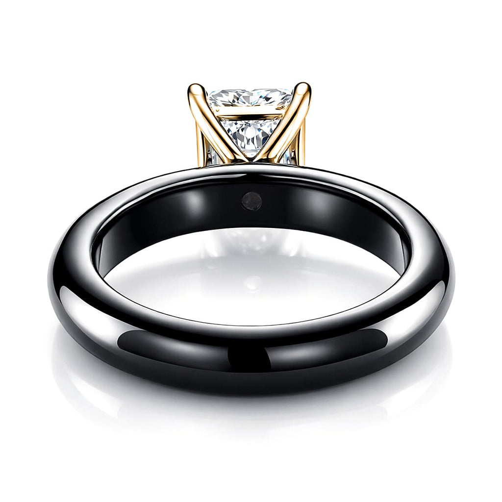 D'Joy - Moissanite & Boots Black Jade (EN) Solitaire Band Ring in Yellow Gold Plated Sterling Silver 2.00 Ct.