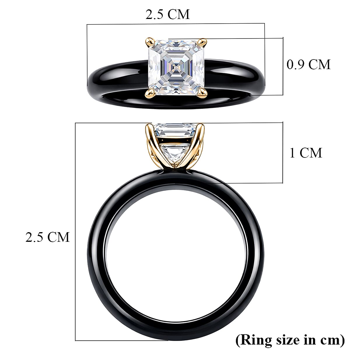 D'Joy - Moissanite &amp; Black Jade Solitaire Band Ring in Yellow Gold Plated Sterling Silver 2.00 Ct. V32638700 6