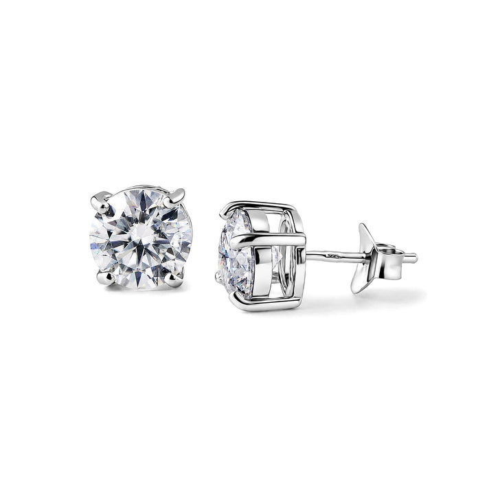 D'Joy - GRA Certified Moissanite Solitaire Stud Earring with Push Back in Rhodium Overlay Sterling Silver 3.80 Ct. 8661804 1