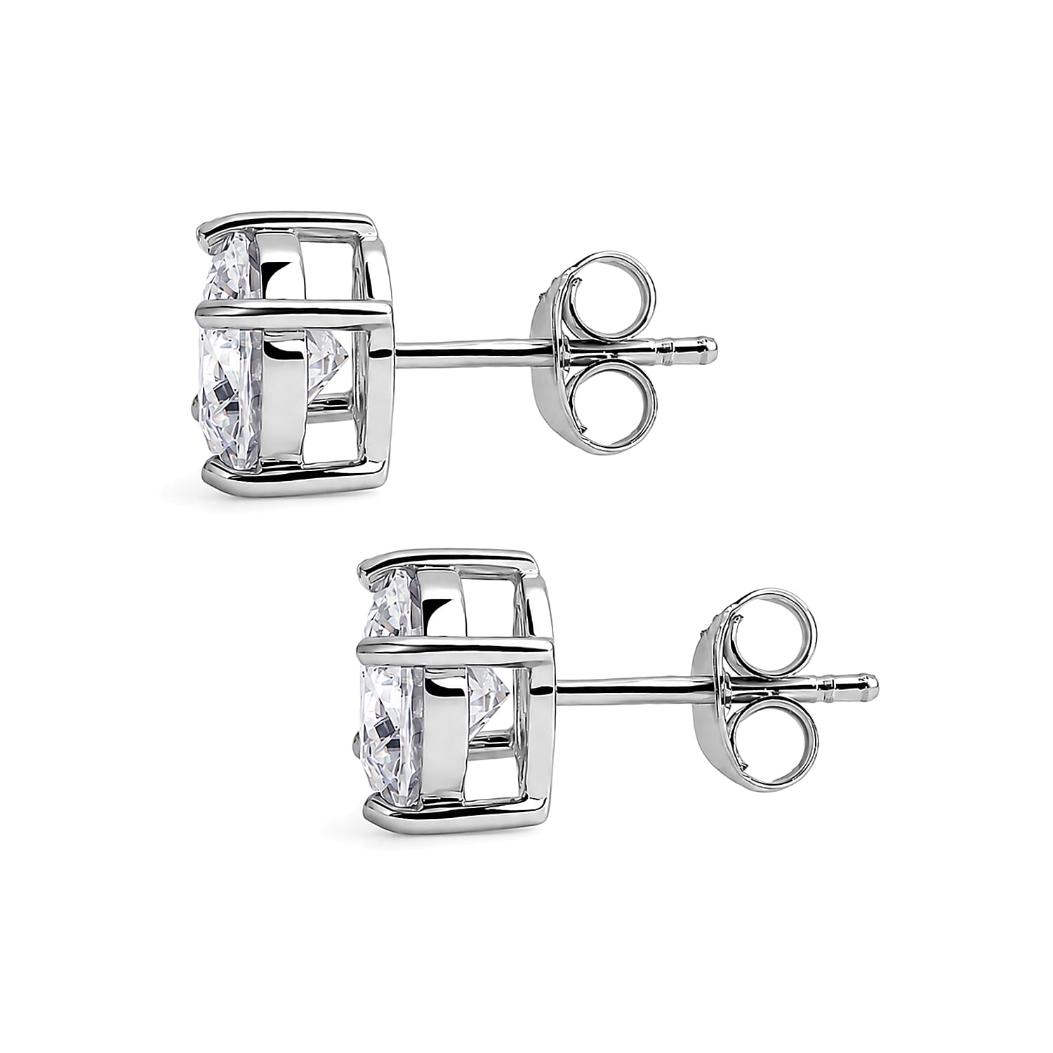 D'Joy - GRA Certified Moissanite Solitaire Stud Earring with Push Back in Rhodium Overlay Sterling Silver 3.80 Ct. V32513908 3