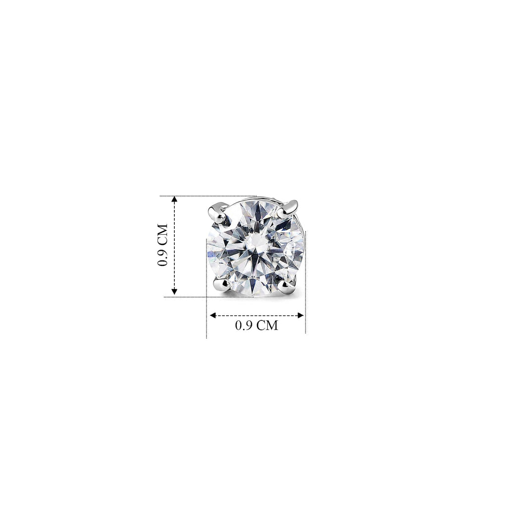 D'Joy - GRA Certified Moissanite Solitaire Stud Earring with Push Back in Rhodium Overlay Sterling Silver 3.80 Ct.