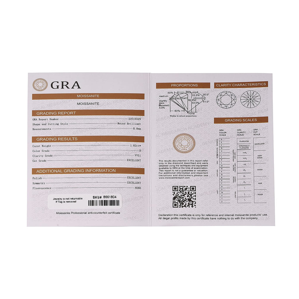 D'Joy - GRA Certified Moissanite Solitaire Stud Earring with Push Back in Rhodium Overlay Sterling Silver 3.80 Ct.
