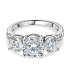 D'Joy - GRA Certified Moissanite ( VS-D-E) Trilogy Ring in Rhodium Overlay Sterling Silver 3.52 Ct.