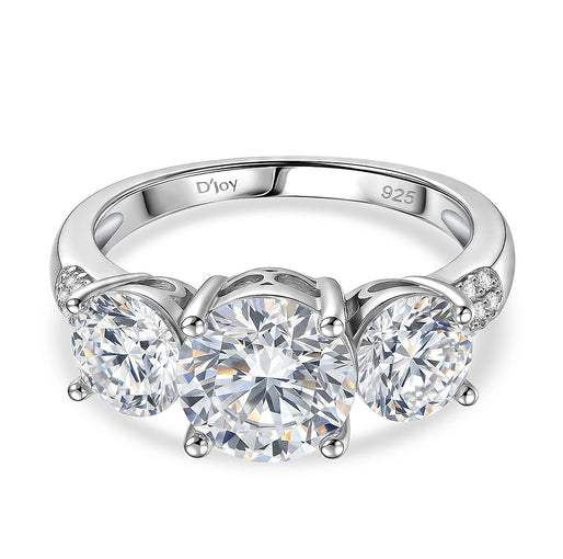 D'Joy - GRA Certified Moissanite ( VS-D-E) Trilogy Ring in Rhodium Overlay Sterling Silver 3.52 Ct.