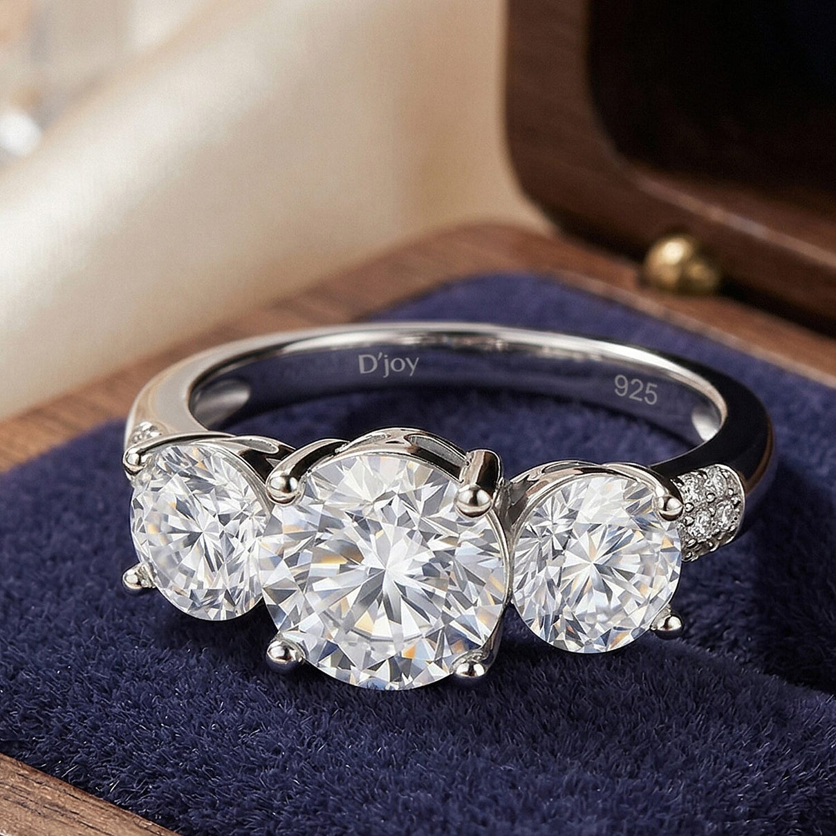 D'Joy - GRA Certified ( D-VVS1 ) Moissanite Trilogy Ring in Rhodium Overlay Sterling Silver 3.52 Ct. 8531815 2