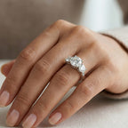 D'Joy - GRA Certified Moissanite ( VS-D-E) Trilogy Ring in Rhodium Overlay Sterling Silver 3.52 Ct.