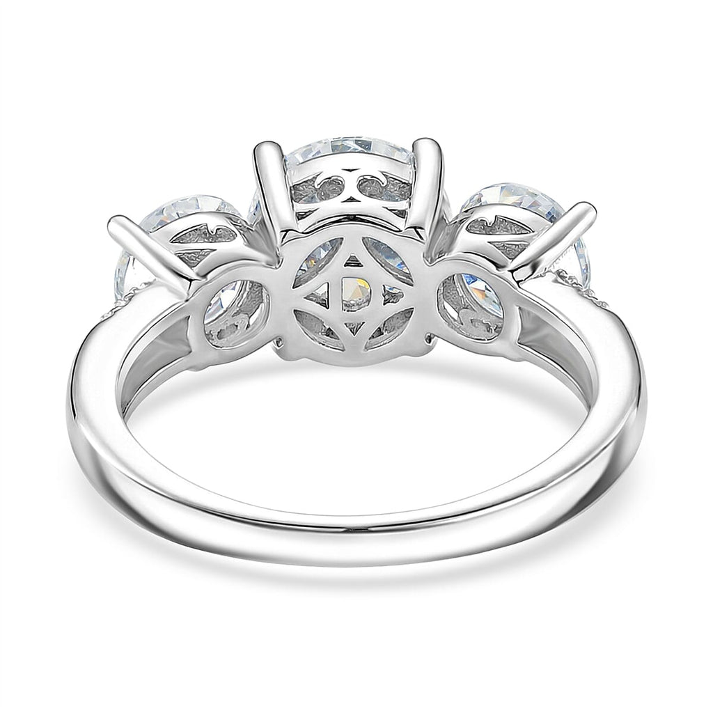 D'Joy - GRA Certified Moissanite ( VS-D-E) Trilogy Ring in Rhodium Overlay Sterling Silver 3.52 Ct.