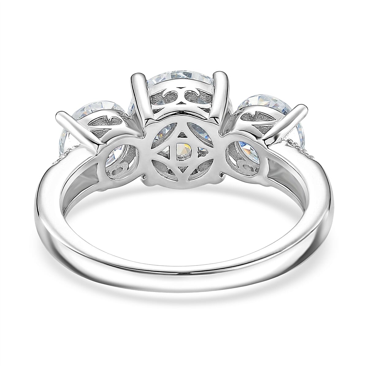 D'Joy - GRA Certified ( D-VVS1 ) Moissanite Trilogy Ring in Rhodium Overlay Sterling Silver 3.52 Ct. 8531815 5
