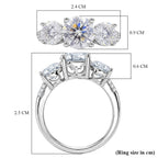 D'Joy - GRA Certified Moissanite ( VS-D-E) Trilogy Ring in Rhodium Overlay Sterling Silver 3.52 Ct.