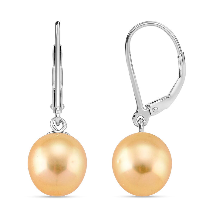 D'Joy Golden South Sea Pearl Solitaire Earrings with Lever Backs in Rhodium Overlay Sterling Silver 3.80 Ct. 8380878 1