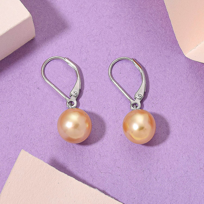 D'Joy Golden South Sea Pearl Solitaire Earrings with Lever Backs in Rhodium Overlay Sterling Silver 3.80 Ct. 8380878 2