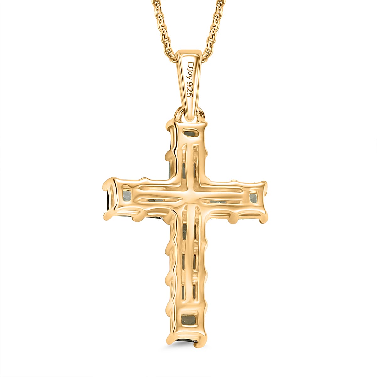 D'Joy Natural Tanzanian Green Apatite Cross Pendant with Chain (Size 20) in 18K Vermeil Yellow Gold Plated Sterling Silver 1.85 Ct. 4427617 5