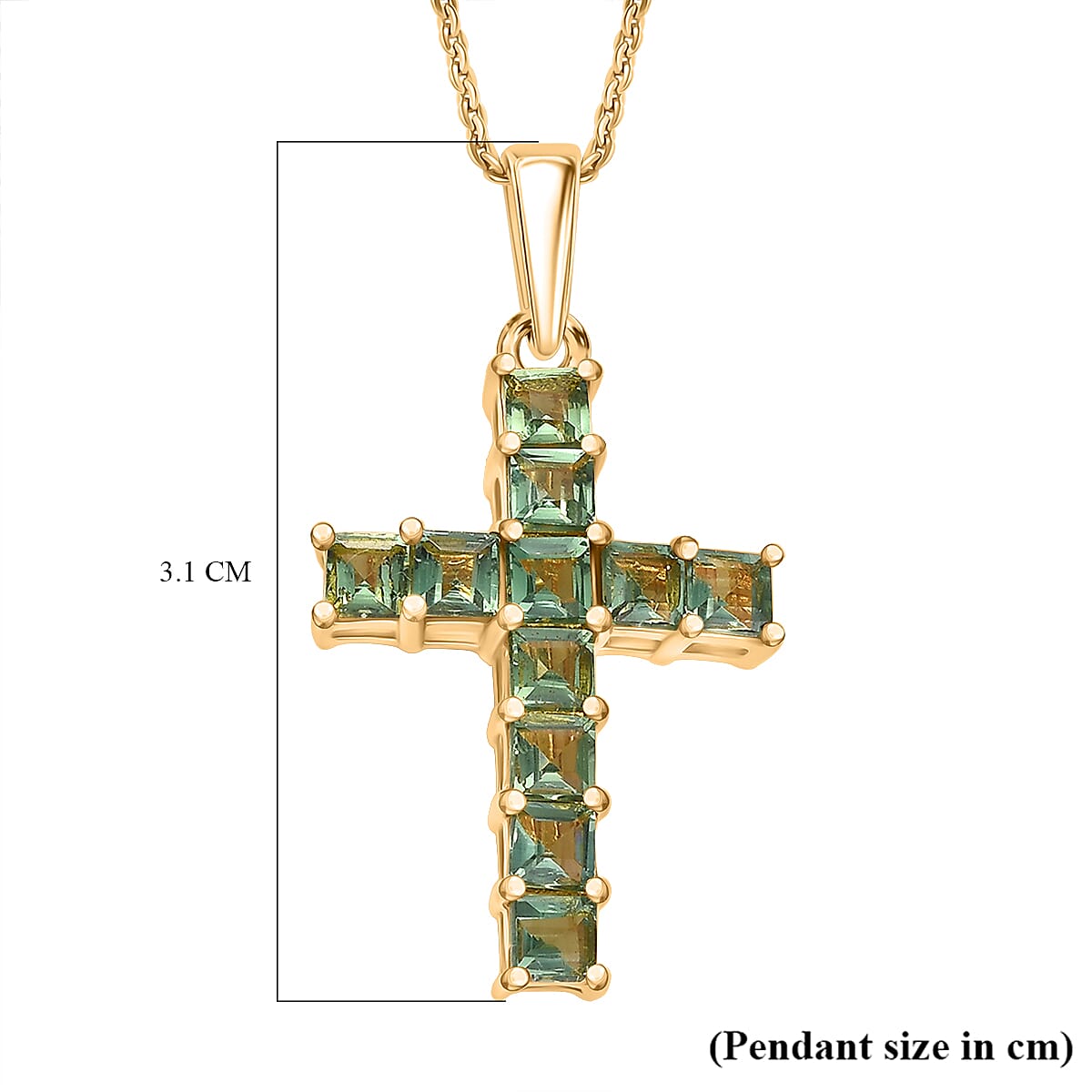 D'Joy Natural Tanzanian Green Apatite Cross Pendant with Chain (Size 20) in 18K Vermeil Yellow Gold Plated Sterling Silver 1.85 Ct. 4427617 7