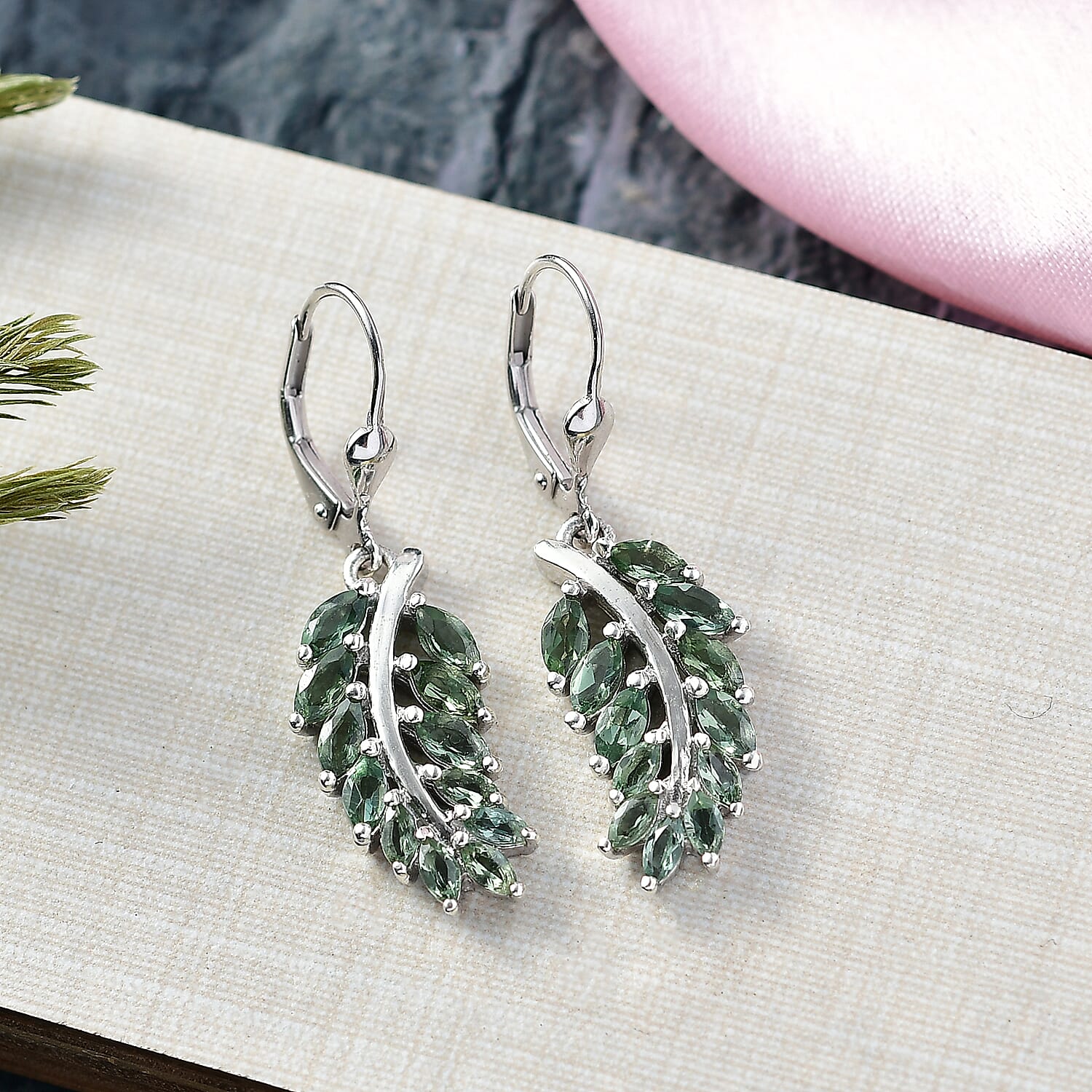 D'Joy Natural Tanzanian Green Apatite Earring in Platinum Overlay Sterling Silver 3.21 Ct. 8288501 2