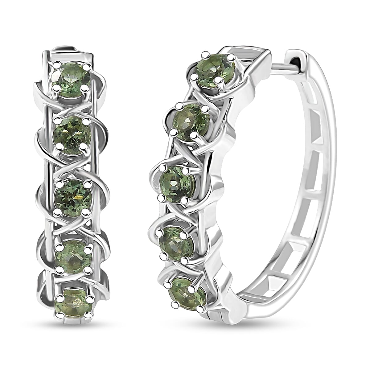 D'Joy Natural Tanzanian Green Apatite Full Hoop Earring in Platinum Overlay Sterling Silver 1.43 Ct, Silver Wt. 6.16 Gms. 8288493 0