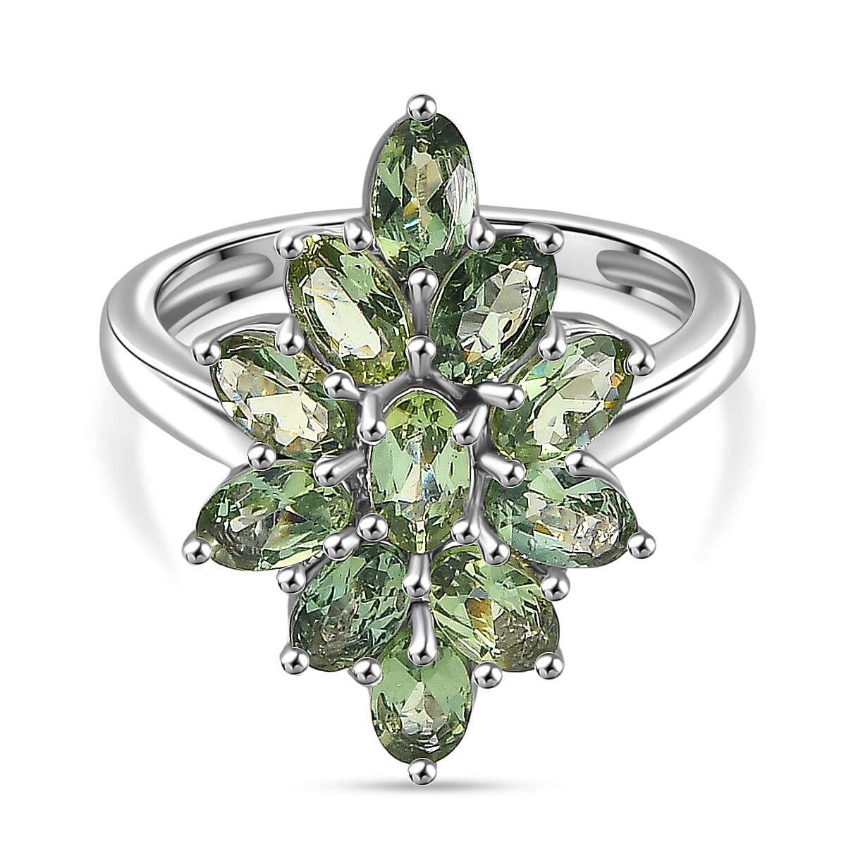 D'Joy Natural Tanzanian Green Apatite Ring in Platinum Overlay Sterling Silver 2.82 Ct. 8288482 0