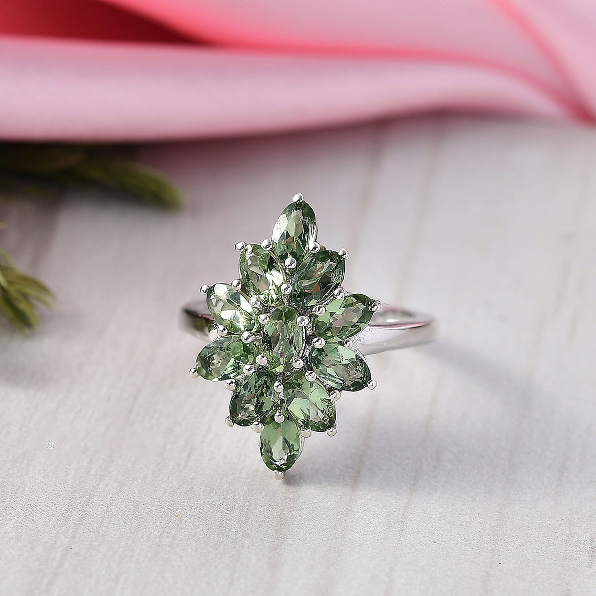 D'Joy Natural Tanzanian Green Apatite Ring in Platinum Overlay Sterling Silver 2.82 Ct. 8288482 2