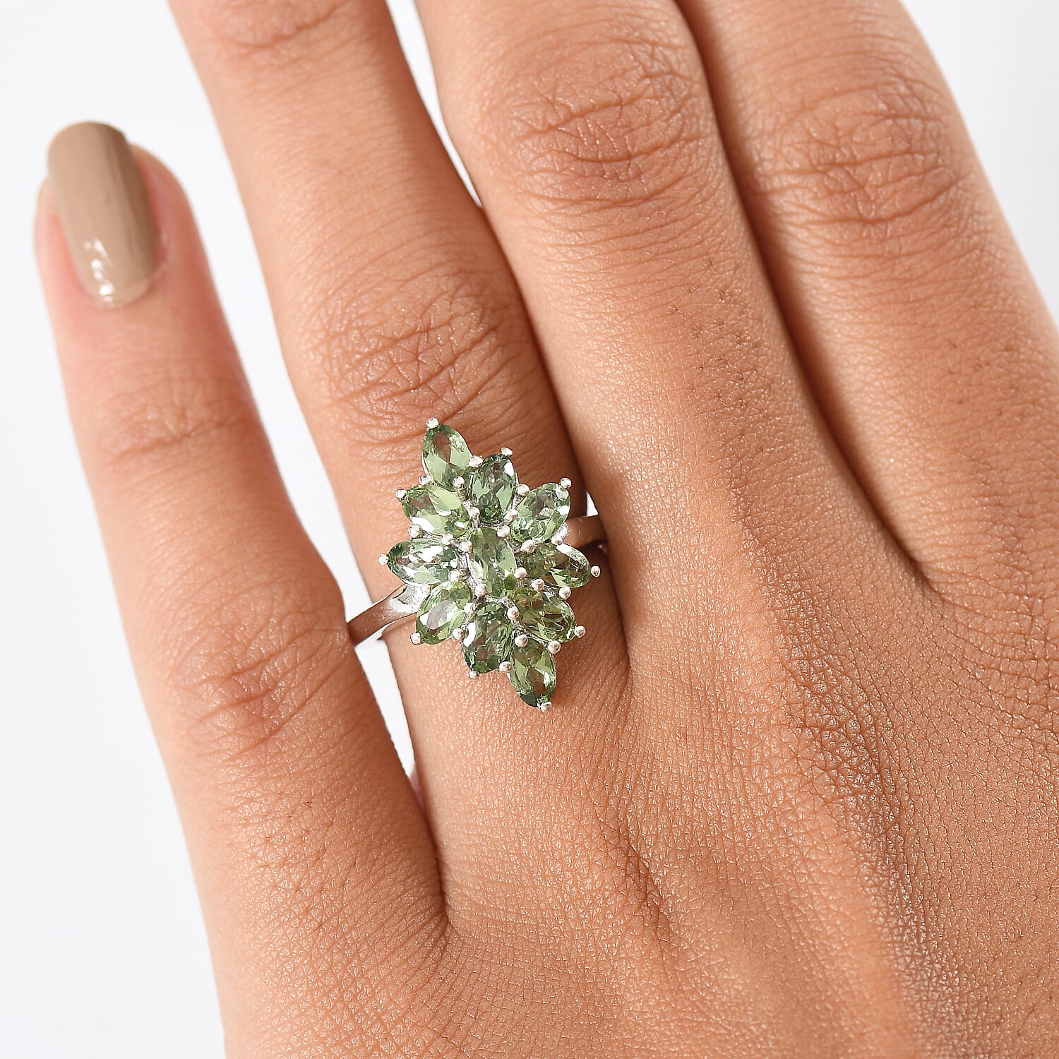 D'Joy Natural Tanzanian Green Apatite Ring in Platinum Overlay Sterling Silver 2.82 Ct. 8288482 3