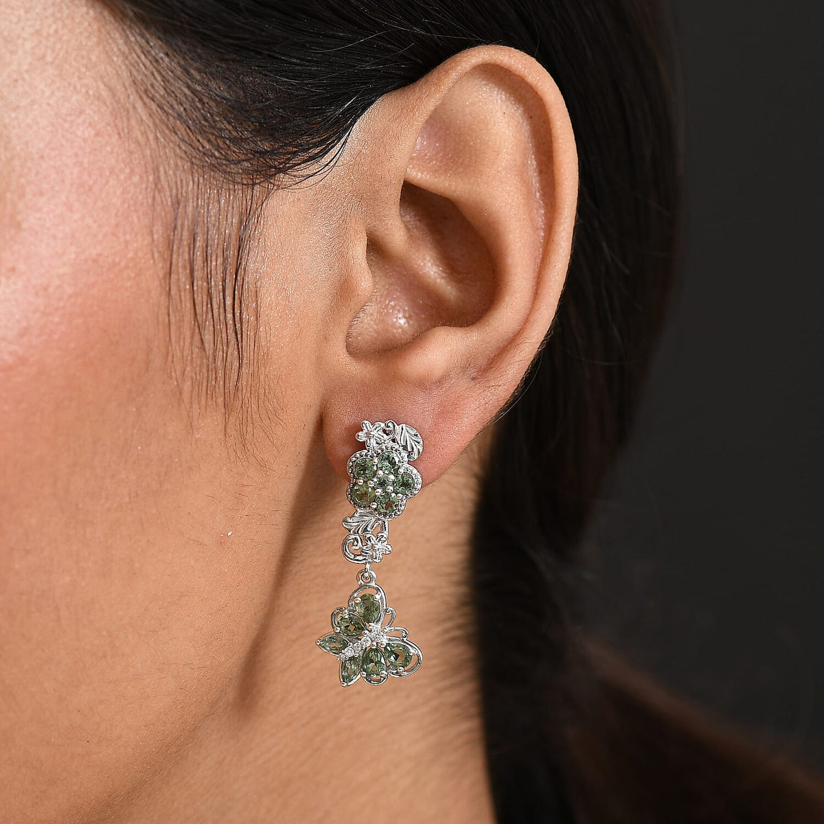 D'Joy Natural Tanzanian Green Apatite &amp; White Zircon Dangling Earring in Platinum Overlay Sterling Silver 2.97 Ct, Silver Wt. 5.13 Gms. 8288523 3