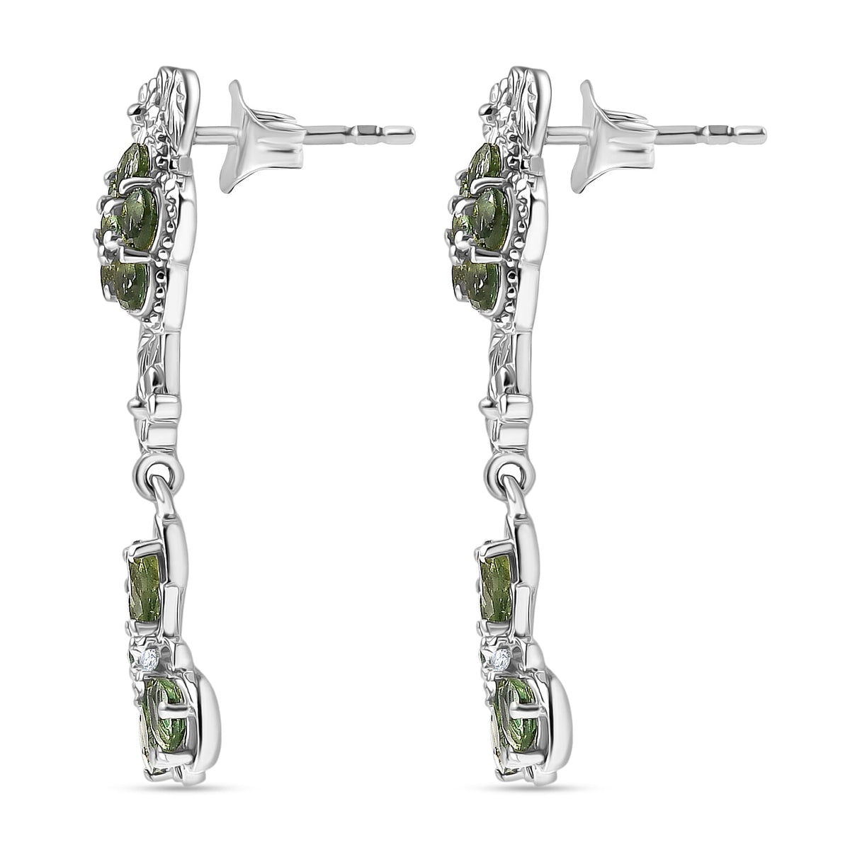 D'Joy Natural Tanzanian Green Apatite &amp; White Zircon Dangling Earring in Platinum Overlay Sterling Silver 2.97 Ct, Silver Wt. 5.13 Gms. 8288523 4