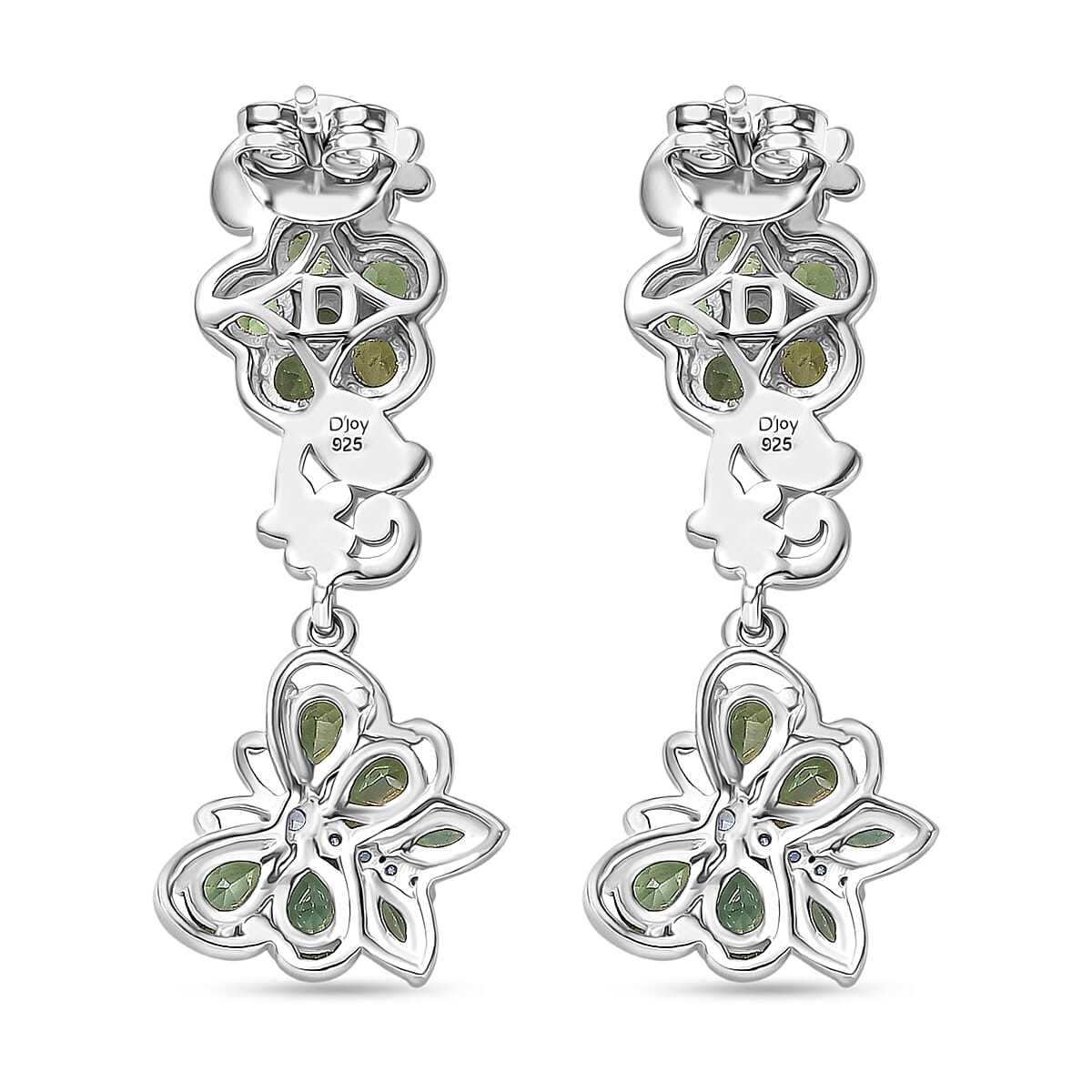D'Joy Natural Tanzanian Green Apatite &amp; White Zircon Dangling Earring in Platinum Overlay Sterling Silver 2.97 Ct, Silver Wt. 5.13 Gms. 8288523 5