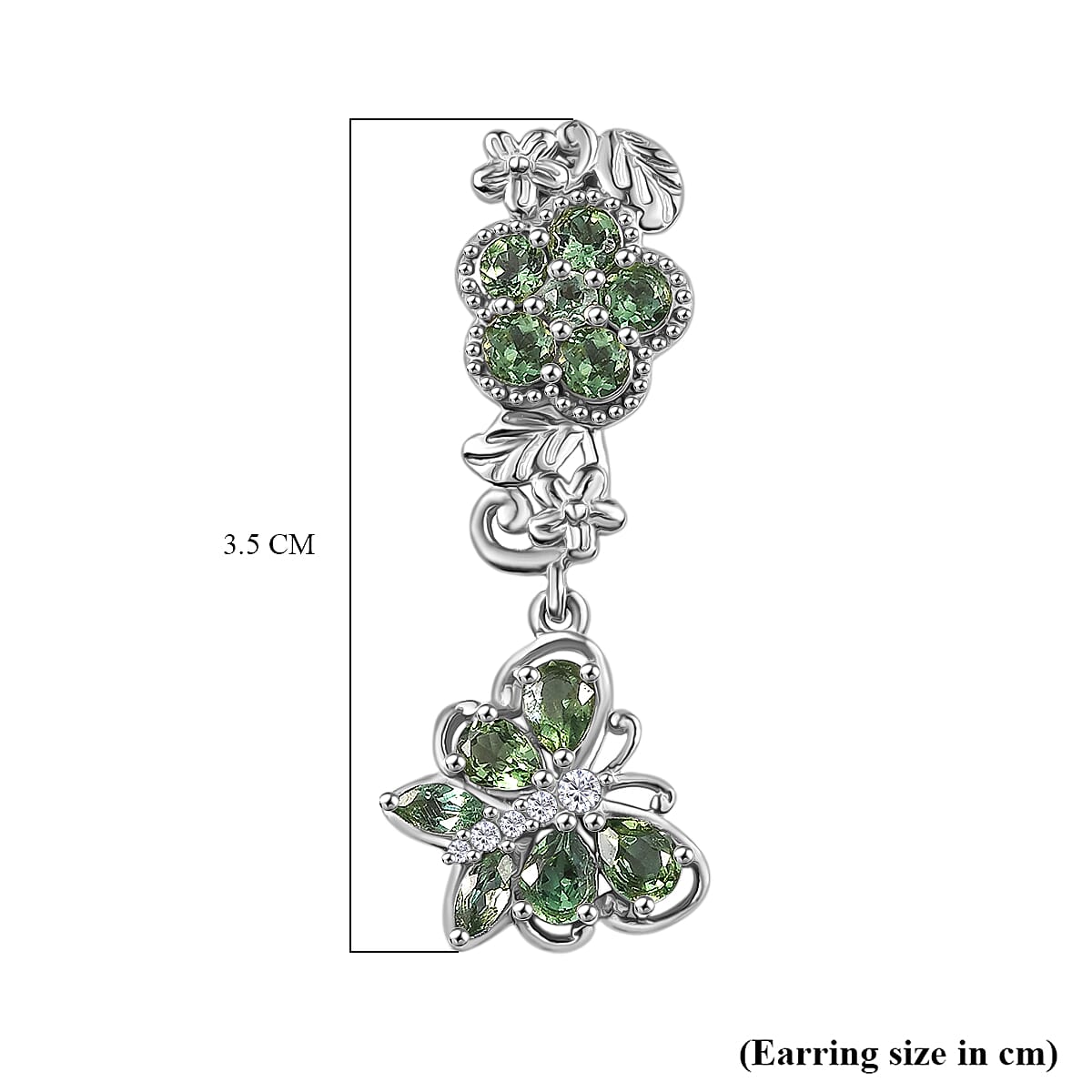 D'Joy Natural Tanzanian Green Apatite &amp; White Zircon Dangling Earring in Platinum Overlay Sterling Silver 2.97 Ct, Silver Wt. 5.13 Gms. 8288523 6