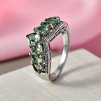 D'Joy Natural Green Apatite & White Zircon Half Eternity Band Ring in Platinum Overlay Sterling Silver 1.85 Ct.