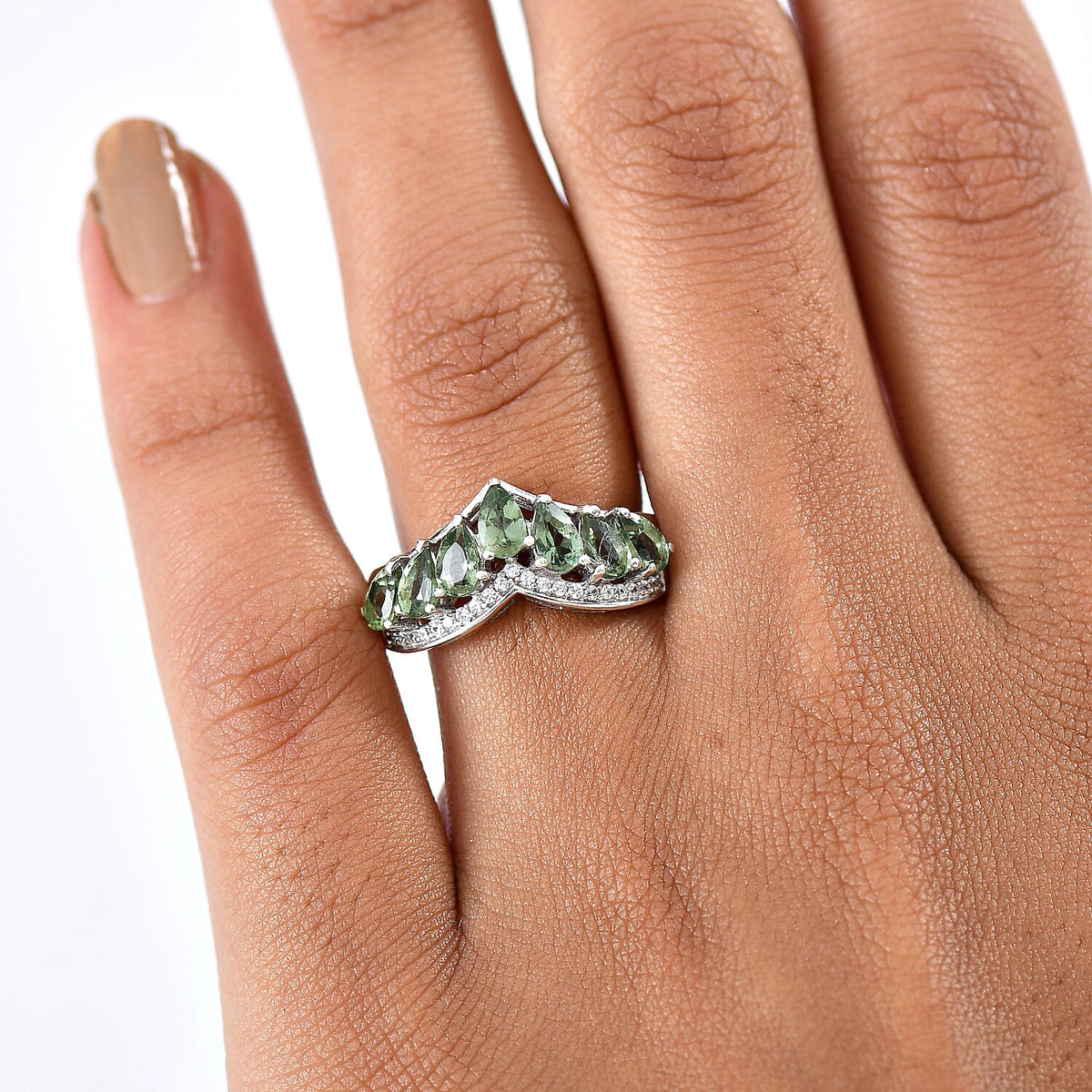 D'Joy Natural Green Apatite &amp; White Zircon Half Eternity Band Ring in Platinum Overlay Sterling Silver 1.85 Ct. 8282772 3
