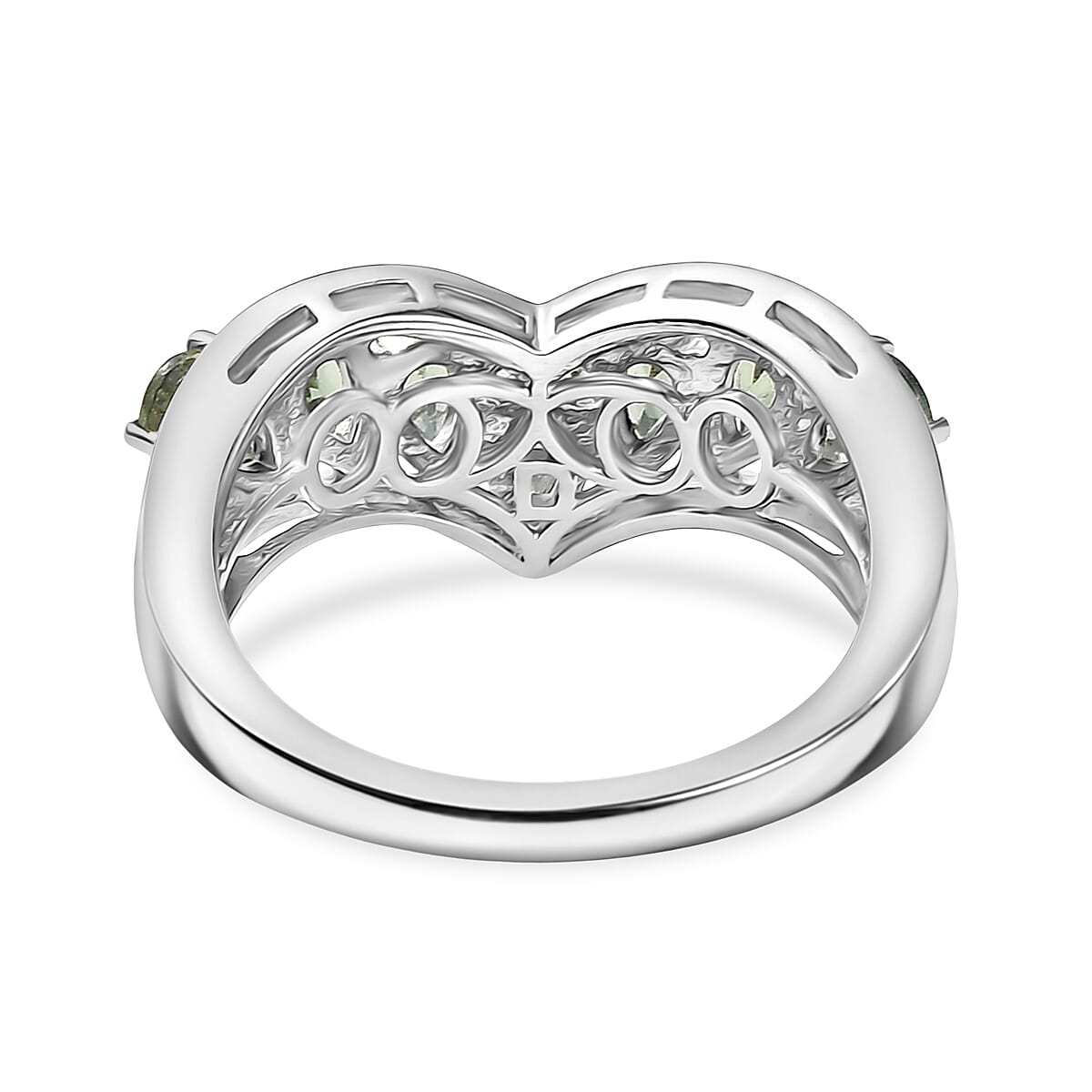 D'Joy Natural Green Apatite &amp; White Zircon Half Eternity Band Ring in Platinum Overlay Sterling Silver 1.85 Ct. 8282772 5