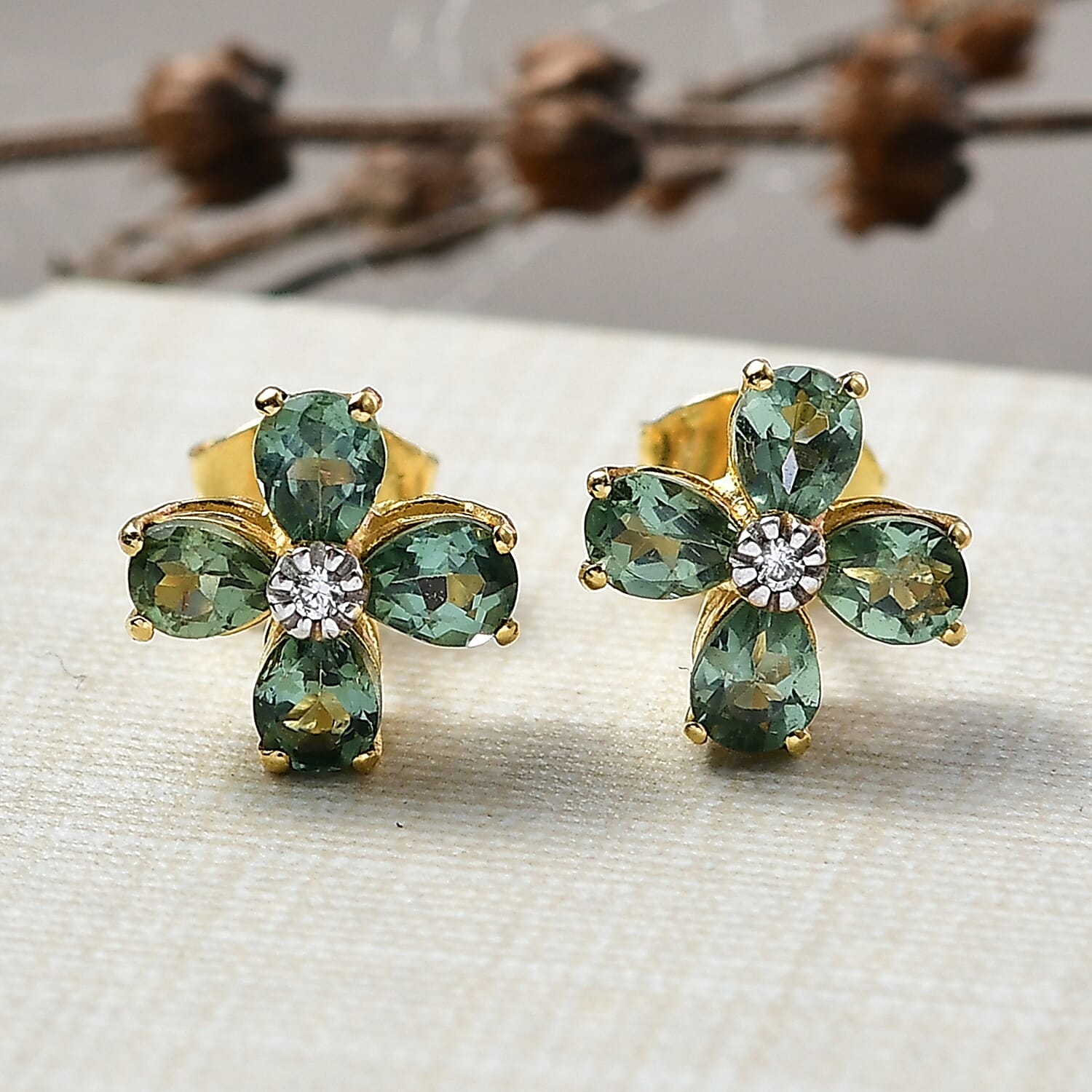 D'Joy Green Apatite, White Zircon Living Creature Earring in 18K YG VermeilSterling Silver  1.436  Ct. 8288401 2
