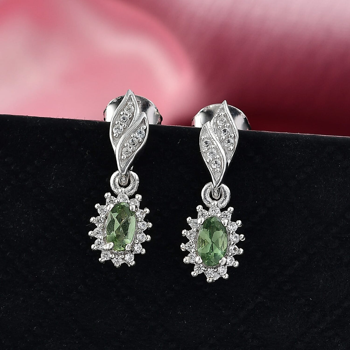 D'Joy Natural Tanzanian Green Apatite, White Zircon Solitaire Stud Push Post Earring in Rhodium OverlaySterling Silver 0.87 Ct. V32538410 2