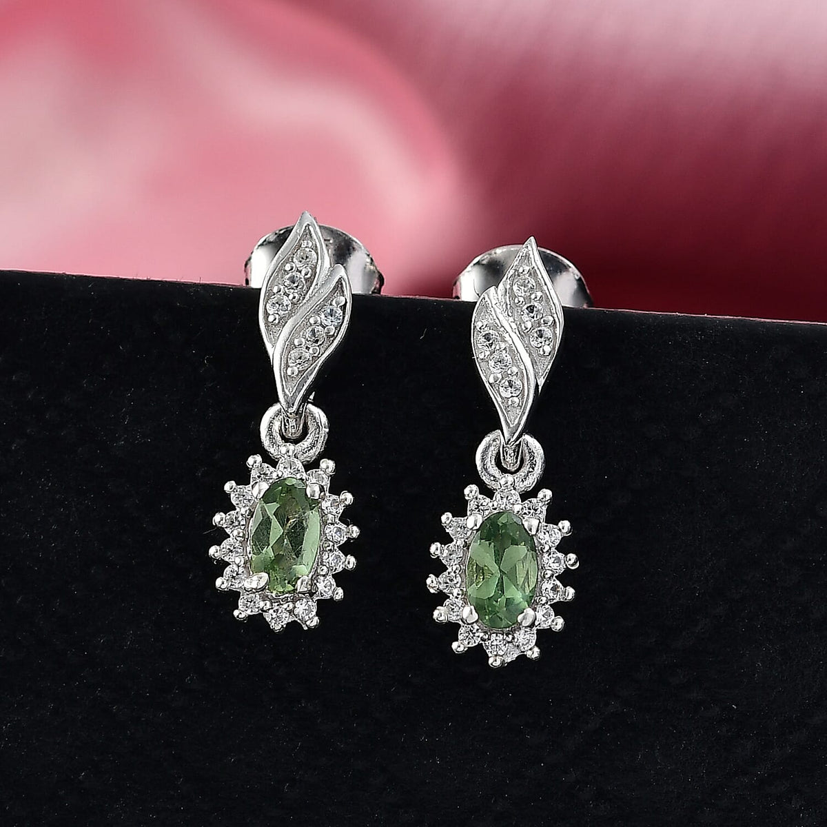 D'Joy Natural Tanzanian Green Apatite, White Zircon Solitaire Stud Push Post Earring in Rhodium OverlaySterling Silver 0.87 Ct. V32538410 2