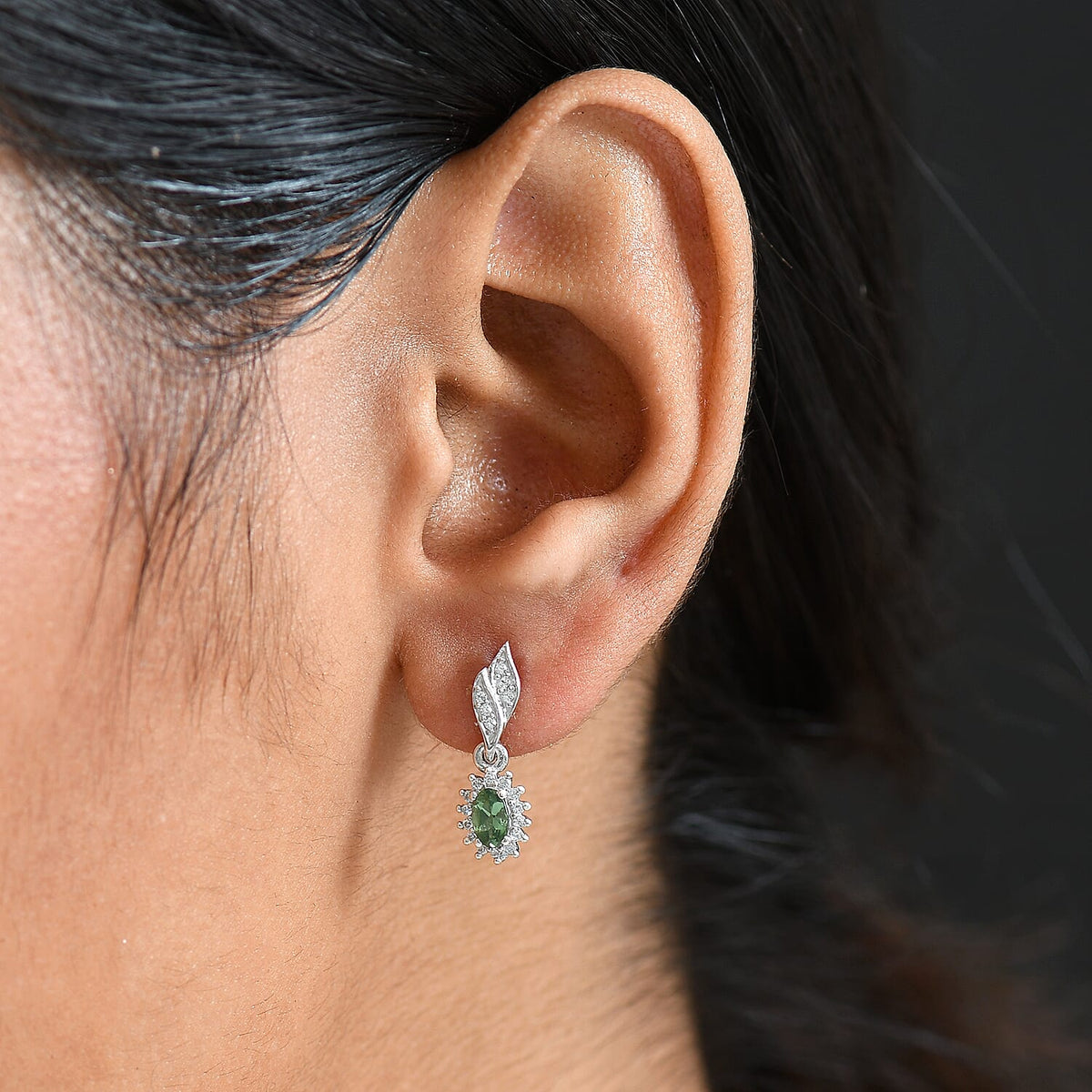 D'Joy Natural Tanzanian Green Apatite, White Zircon Solitaire Stud Push Post Earring in Rhodium OverlaySterling Silver 0.87 Ct. V32538410 3