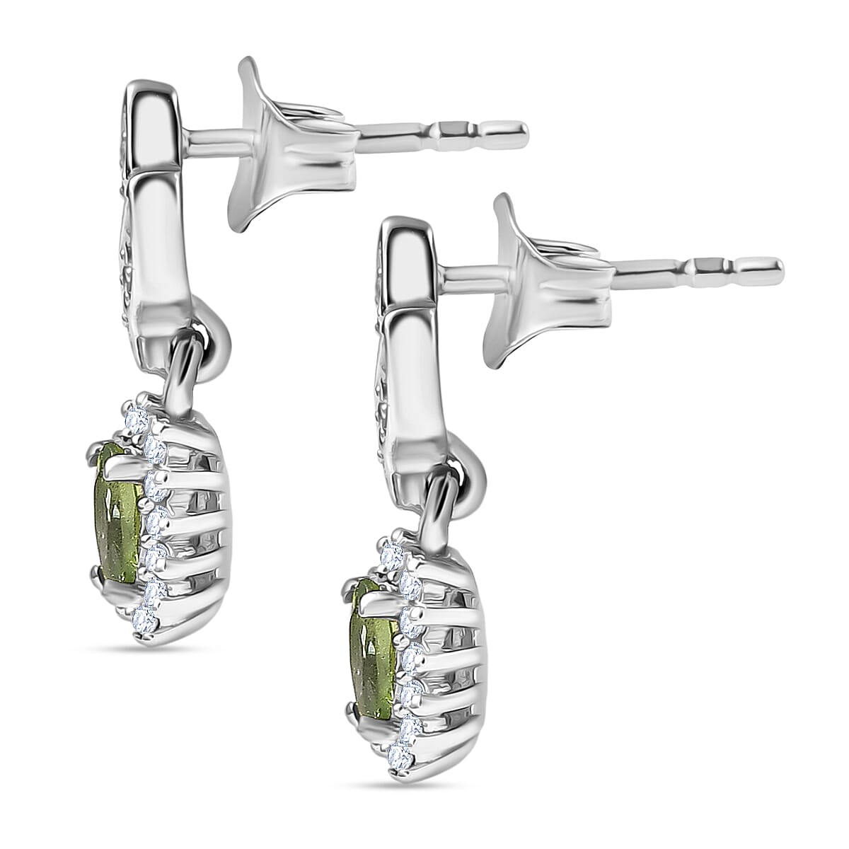 D'Joy Natural Tanzanian Green Apatite, White Zircon Solitaire Stud Push Post Earring in Rhodium OverlaySterling Silver 0.87 Ct. V32538410 4