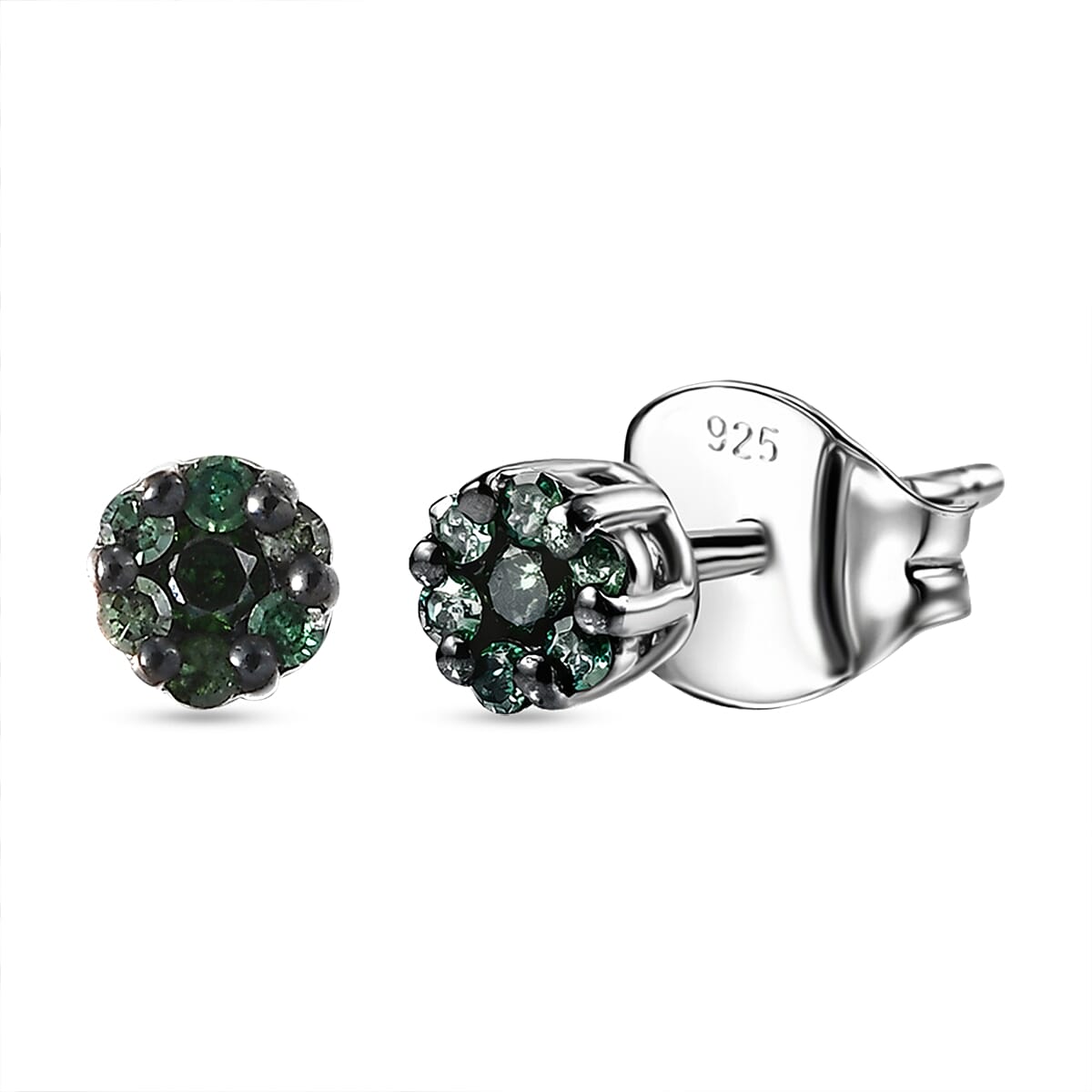D'Joy Green Diamond Stud Earring with Push Back in Rhodium Overlay Sterling Silver V32373571 0