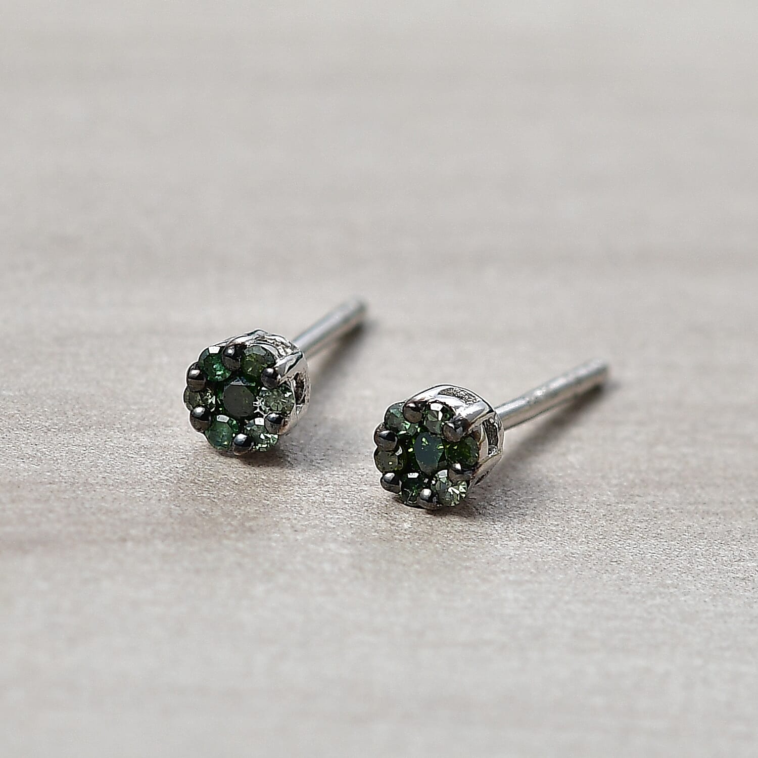 D'Joy Green Diamond Stud Earring with Push Back in Rhodium Overlay Sterling Silver V32373571 2