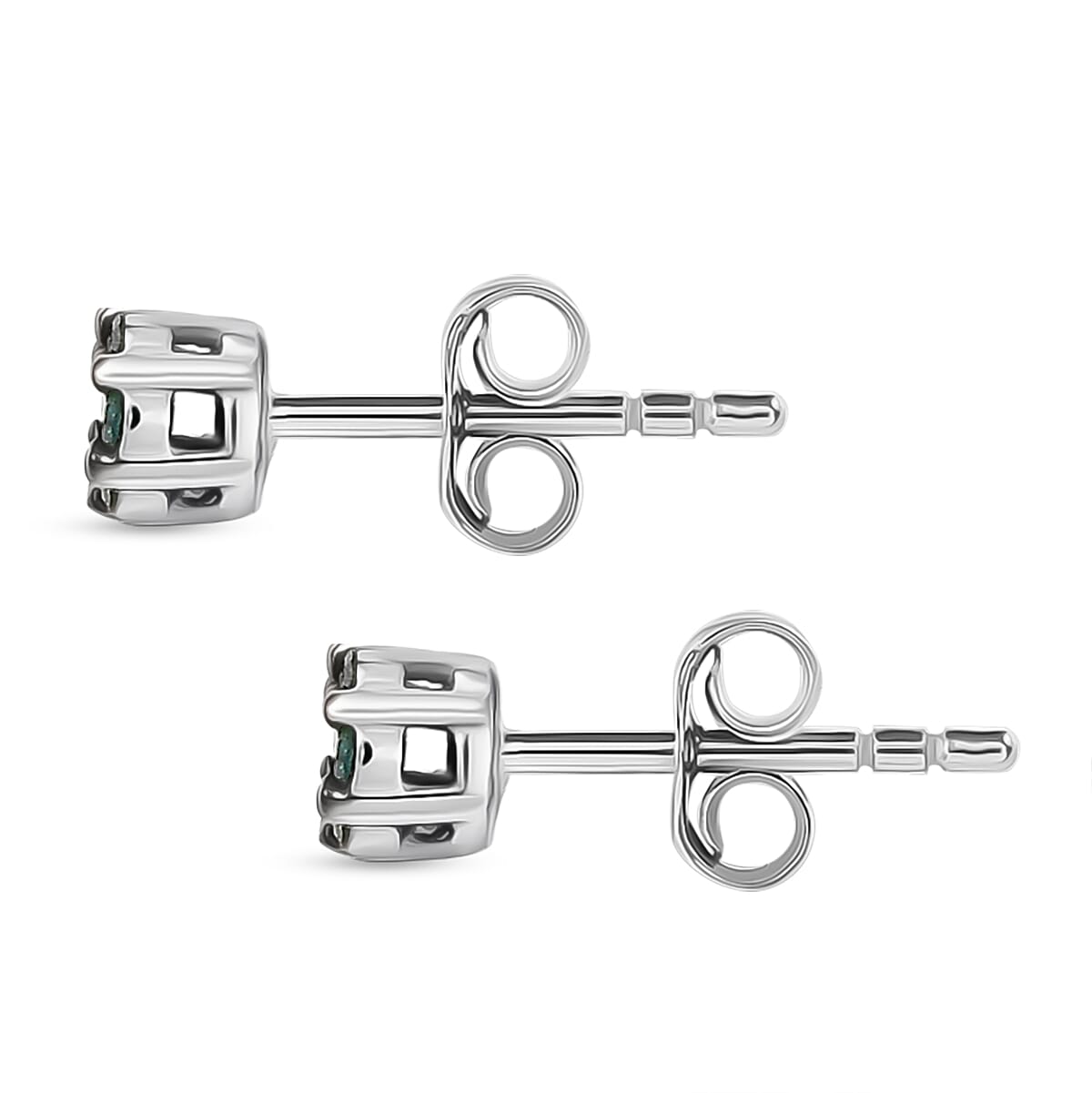D'Joy Green Diamond Stud Earring with Push Back in Rhodium Overlay Sterling Silver V32373571 4