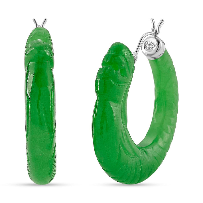 D'Joy Enhanced Green Jade Earring with Clasp in Rhodium Overlay Sterling Silver 25.00 Ct. 8486545 1