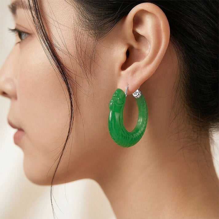 D'Joy Enhanced Green Jade Earring with Clasp in Rhodium Overlay Sterling Silver 25.00 Ct. 8486545 2